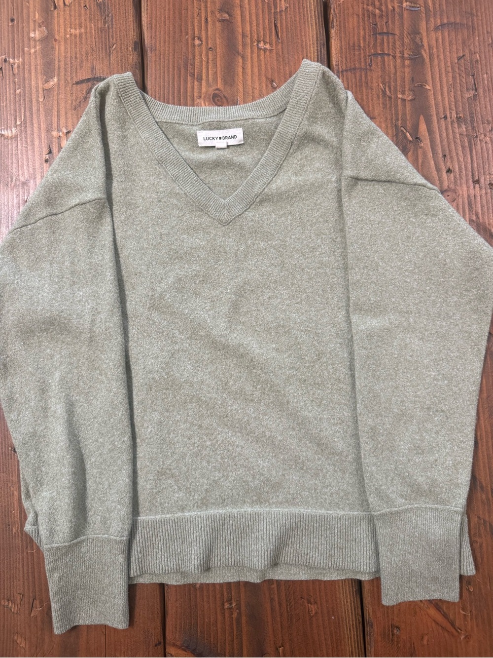Lucky Brand Olive Green V-Neck Pullover Sweater